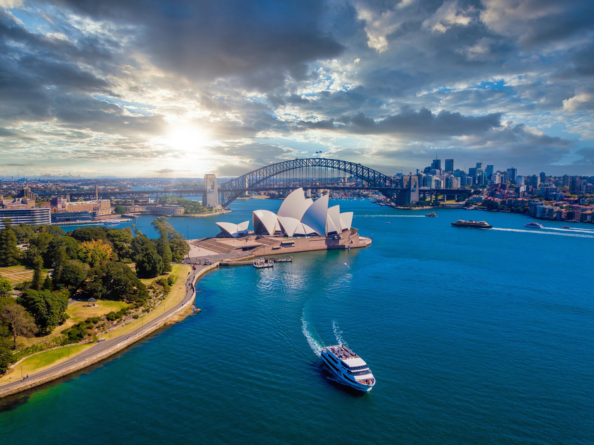 Sydney Opera House and Harbour Bridge aerial view