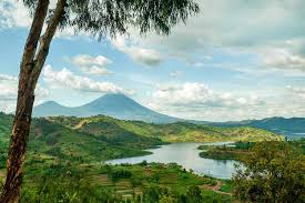 Scenic Rwanda landscape with lake and hills